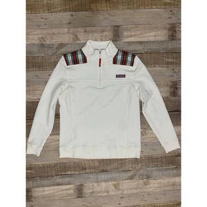 Vineyard Vines Women's 1/4 Zip Pullover Cream and Plaid Size M